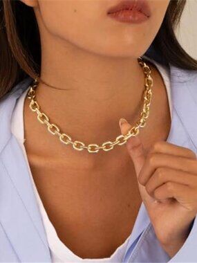 Gold Necklace for Women - Chunky 14K Gold Plated Chain Necklace Cuban Link